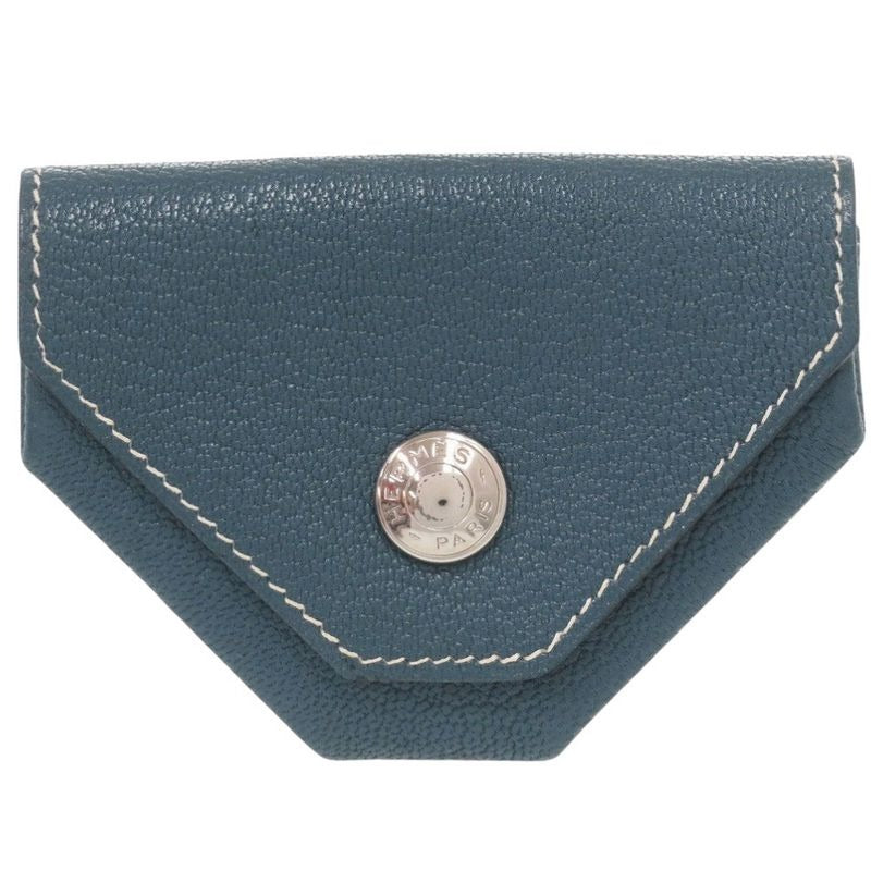 Hermes Le Vencatre Chevre Silver Hardware Stamped H Coin Case Blue 1208