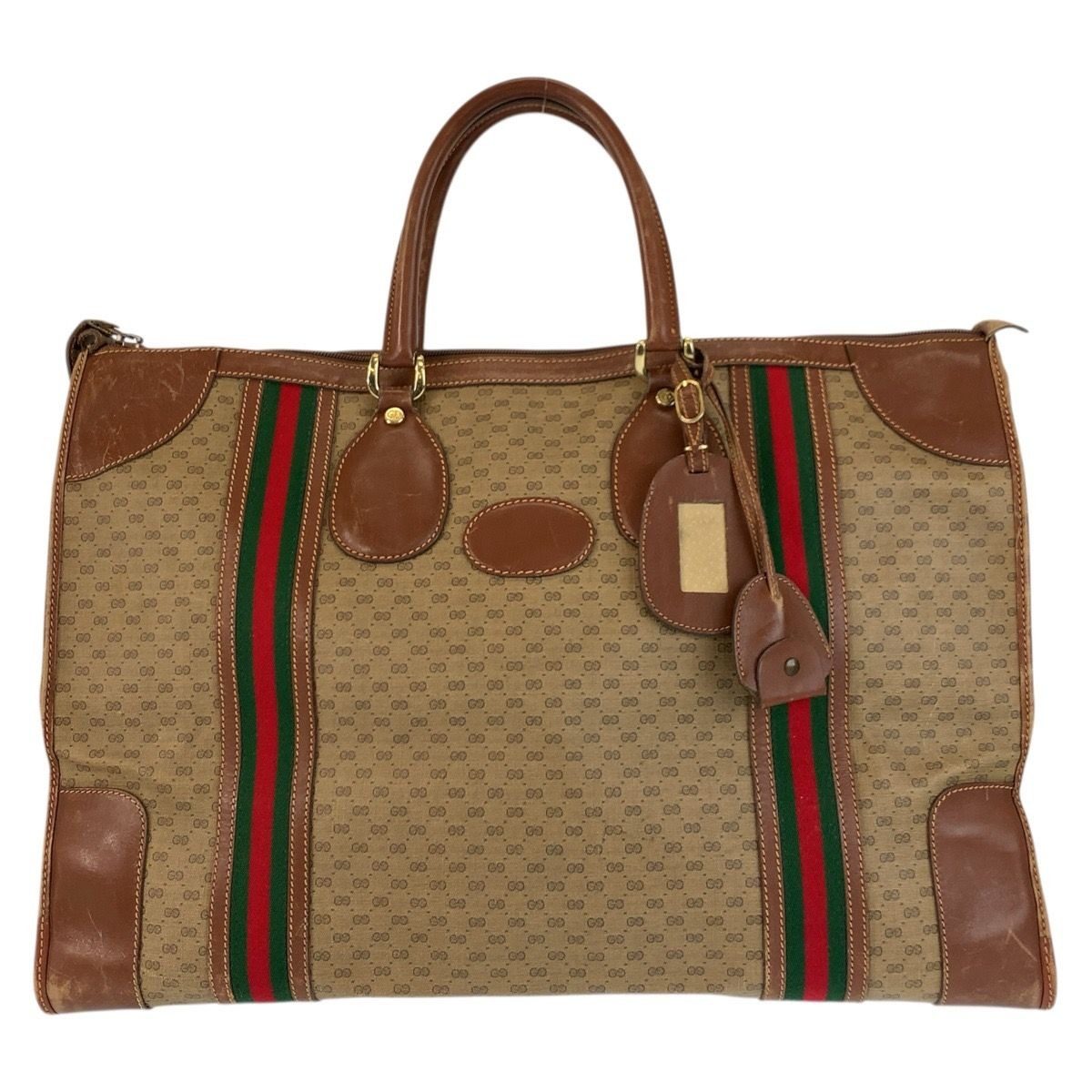 Gucci Vintage Micro GG Sherry Line Brown Boston Bag
