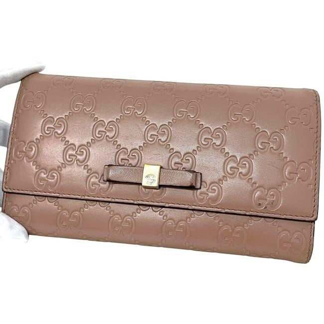 Gucci Bifold Long Wallet Pink Beige Striped Leather — view 2