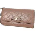 Gucci Bifold Long Wallet Pink Beige Striped Leather — view 2