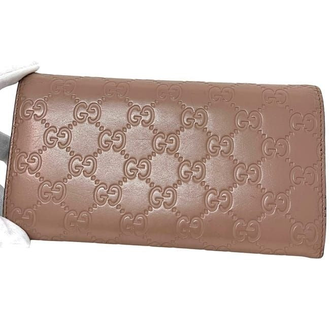 Gucci Bifold Long Wallet Pink Beige Striped Leather — view 3