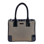 Gucci GG Canvas Enamel Leather Log Plate Black Beige Handbag Silver