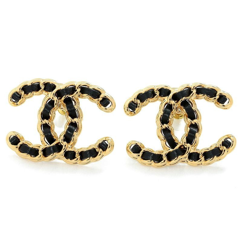 Chanel Logo Earrings Gold Black — view 2