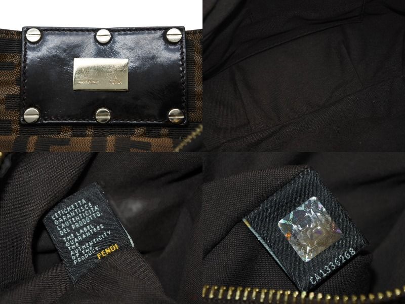 Fendi Handbag Zucca Pattern Canvas Leather Brown Black Gold — view 8