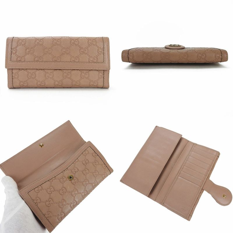 Gucci W Hook Long Wallet Fold Guccissima GG Pink Beige Leather — view 2