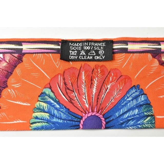 Hermes Twillye Scarf Silk Twill With Feather Motif Purple Orange Multi — view 3
