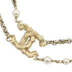 Chanel Double Necklace C20 Coco Mark Faux Pearl Rhinestone Accessory