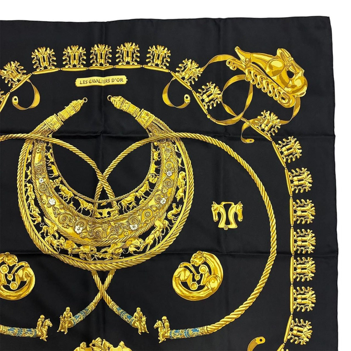 Hermes Carre 90 les Cavaliers D'Or Golden Knight Scarf Silk Gold Black — view 4