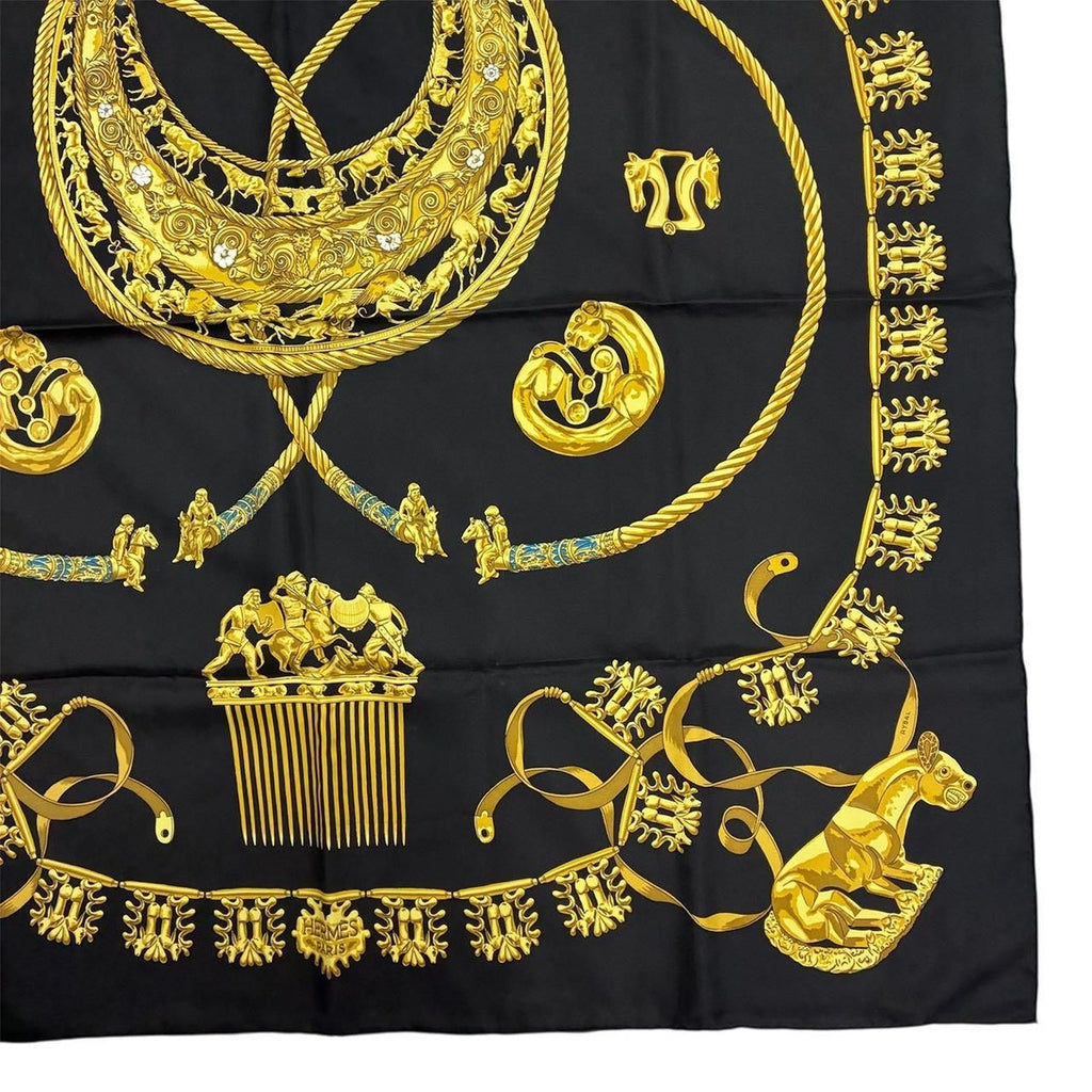 Hermes Carre 90 les Cavaliers D'Or Golden Knight Scarf Silk Gold Black — view 5