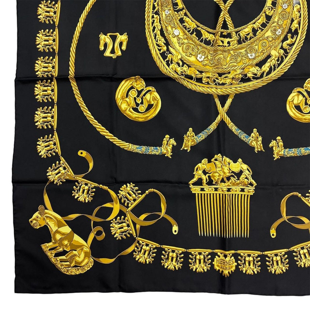 Hermes Carre 90 les Cavaliers D'Or Golden Knight Scarf Silk Gold Black — view 6