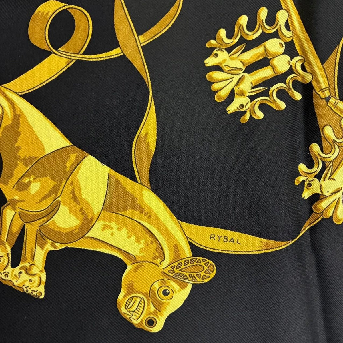 Hermes Carre 90 les Cavaliers D'Or Golden Knight Scarf Silk Gold Black — view 7