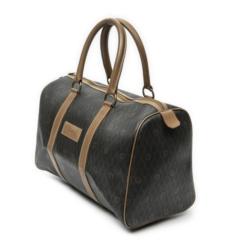 Dior Vintage Small Travel Boston Dark Gray Brown Honeycomb Canvas Shoulder Bag — view 2