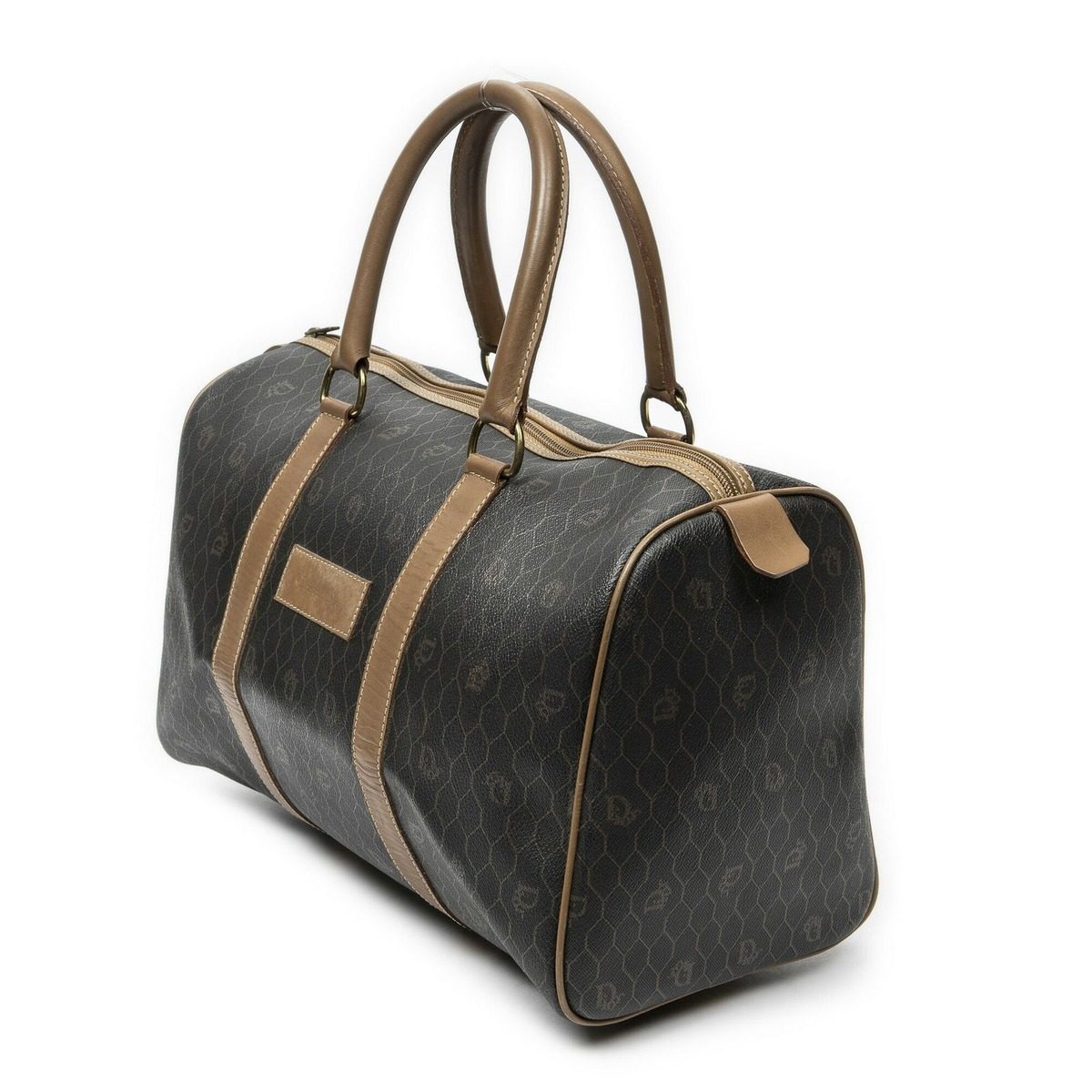 Dior Vintage Small Travel Boston Dark Gray Brown Honeycomb Canvas Shoulder Bag — view 2