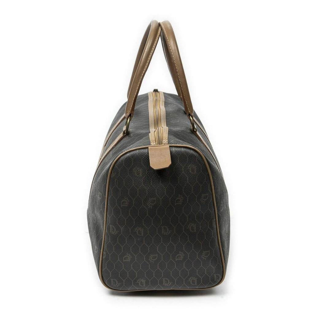 Dior Vintage Small Travel Boston Dark Gray Brown Honeycomb Canvas Shoulder Bag — view 3