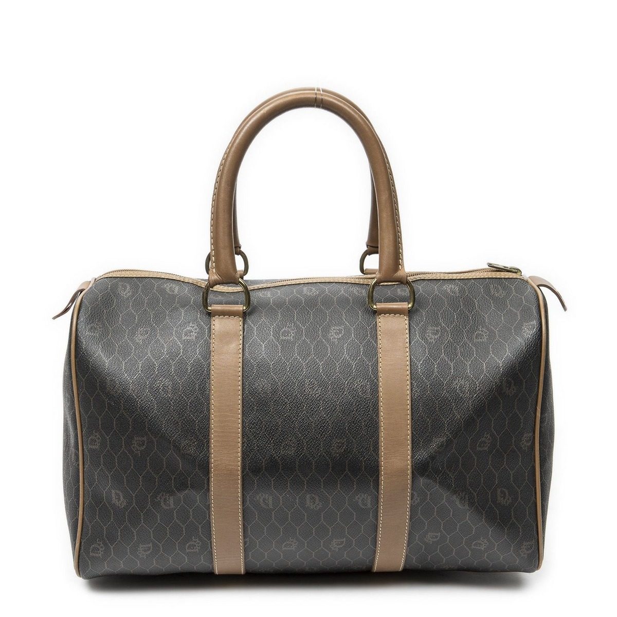 Dior Vintage Small Travel Boston Dark Gray Brown Honeycomb Canvas Shoulder Bag — view 5