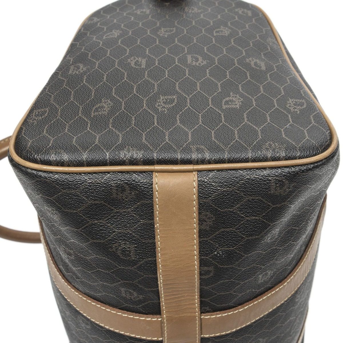 Dior Vintage Small Travel Boston Dark Gray Brown Honeycomb Canvas Shoulder Bag — view 8