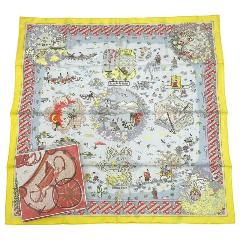 Hermes Carre 90 Large Scarf 100% Silk Ballade De Heian In The Garden