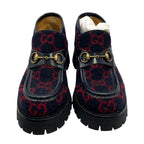Gucci Boots Wool Horsebit Loafers 6 1 2 Navy Red GG Pattern Thick 2704 — view 4
