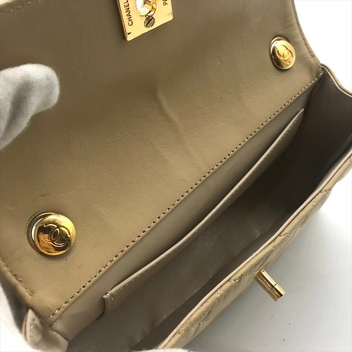 Chanel CC Logo Mini Quilted Turnlock Shoulder Bag Beige — view 9