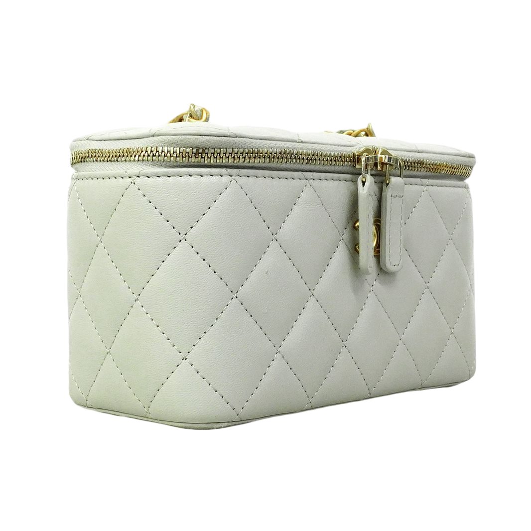 Chanel Vanity Bag Quilted Lambskin Light Gray Champagne Gold 2-Way — view 2