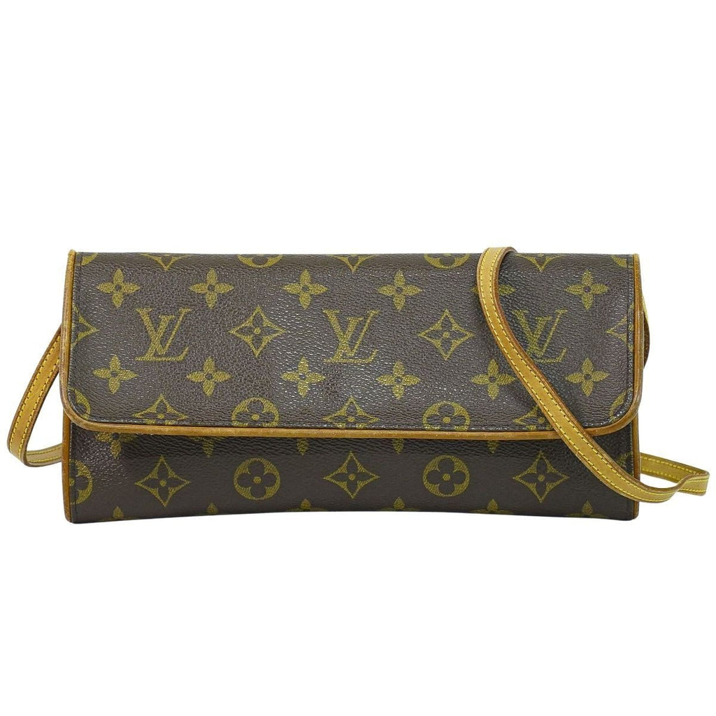 Louis Vuitton LV Pochette Twin GM Monogram 2-Way Shoulder Bag Clutch Brown