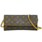 Louis Vuitton LV Pochette Twin GM Monogram 2-Way Shoulder Bag Clutch Brown