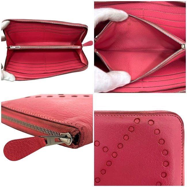 Hermes Round Zipper Long Wallet Azap Pink Rose Lipstick — view 3