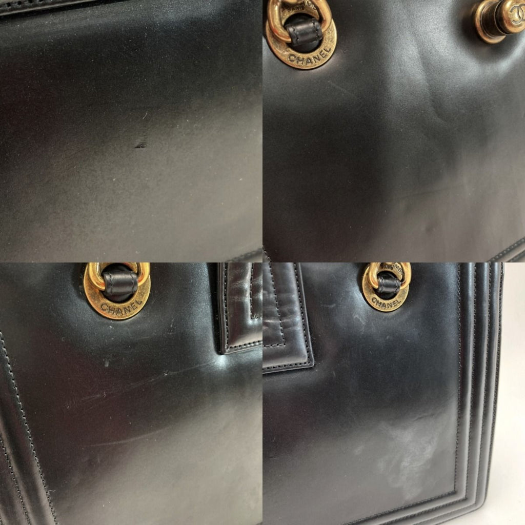 Chanel Boy Chain Tote Bag Black Leather — view 6