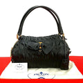Prada Logo Hardware Ribbon Motif Leather Gathered