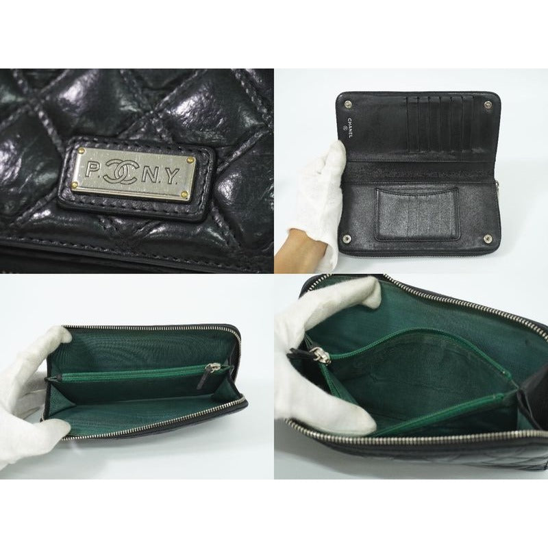 Chanel Paris New York Line Quilted Round Zipper Long Wallet — view 8