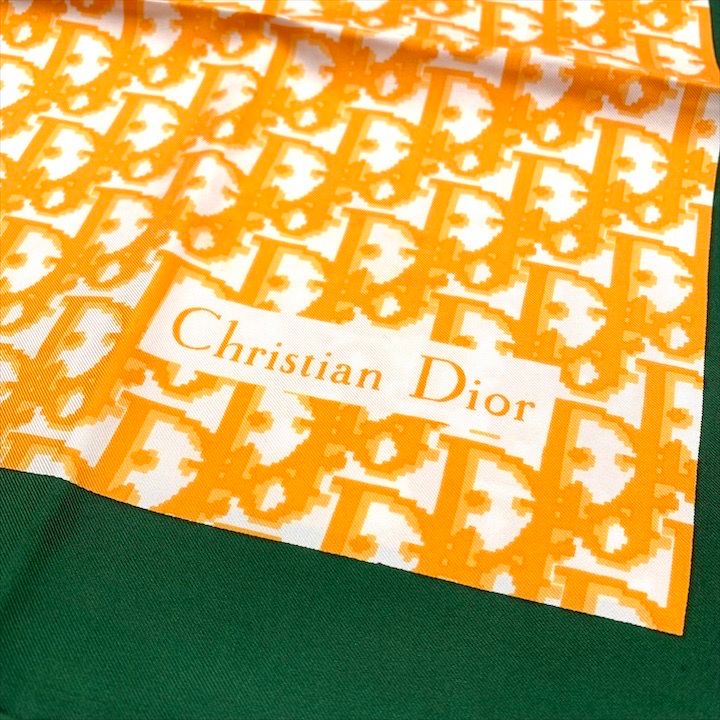 Dior Trotter Pattern Silk Scarf Orange Green — view 3