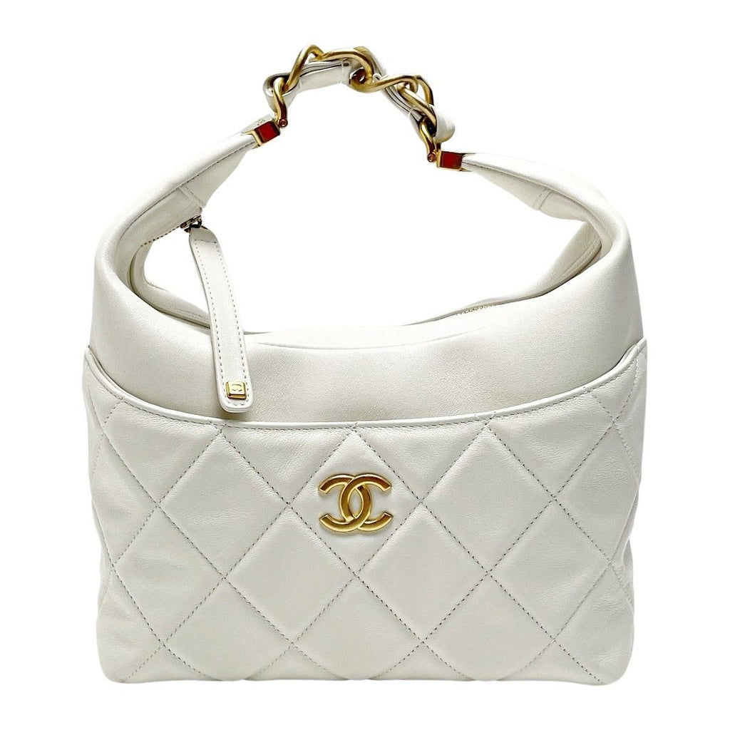 Chanel Quilted As3292 White Chain Tote Bag Lambskin Gold Hardware