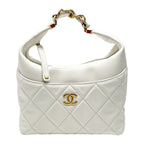 Chanel Quilted As3292 White Chain Tote Bag Lambskin Gold Hardware