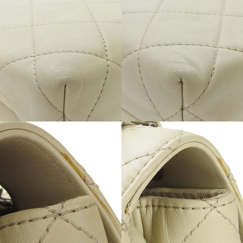 Chanel Shoulder Bag Quilted Large Calf Beige Ivory Silver Hardware Chain 15 th — view 5