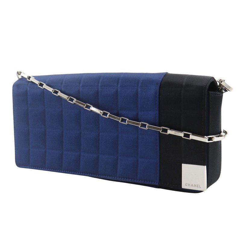 Chanel Chocobar Chain Shoulder Satin Blue Bag — view 2