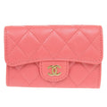 Chanel Quilted CC Logo Caviar Leather Gold Pink Card Case
