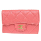 Chanel Quilted CC Logo Caviar Leather Gold Pink Card Case