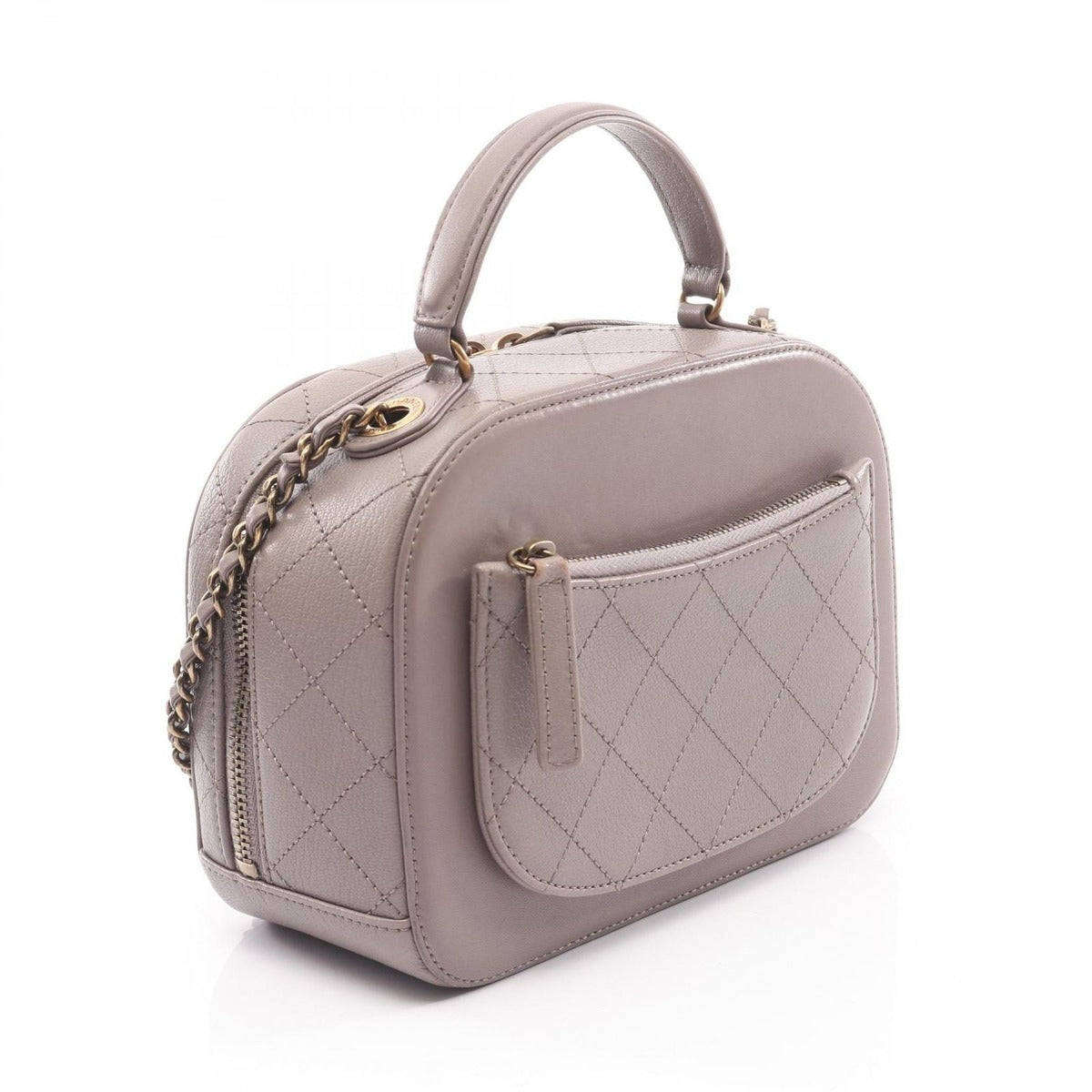 Chanel Shoulder Bag Quilted Gray Leather Top Handle 2-Way — view 2