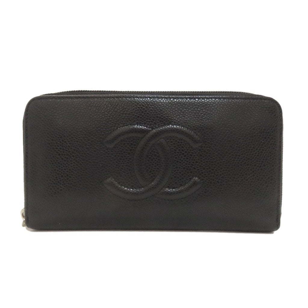 Chanel CC Logo Silver Long Wallet Grained Calfskin