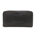 Chanel CC Logo Silver Long Wallet Grained Calfskin