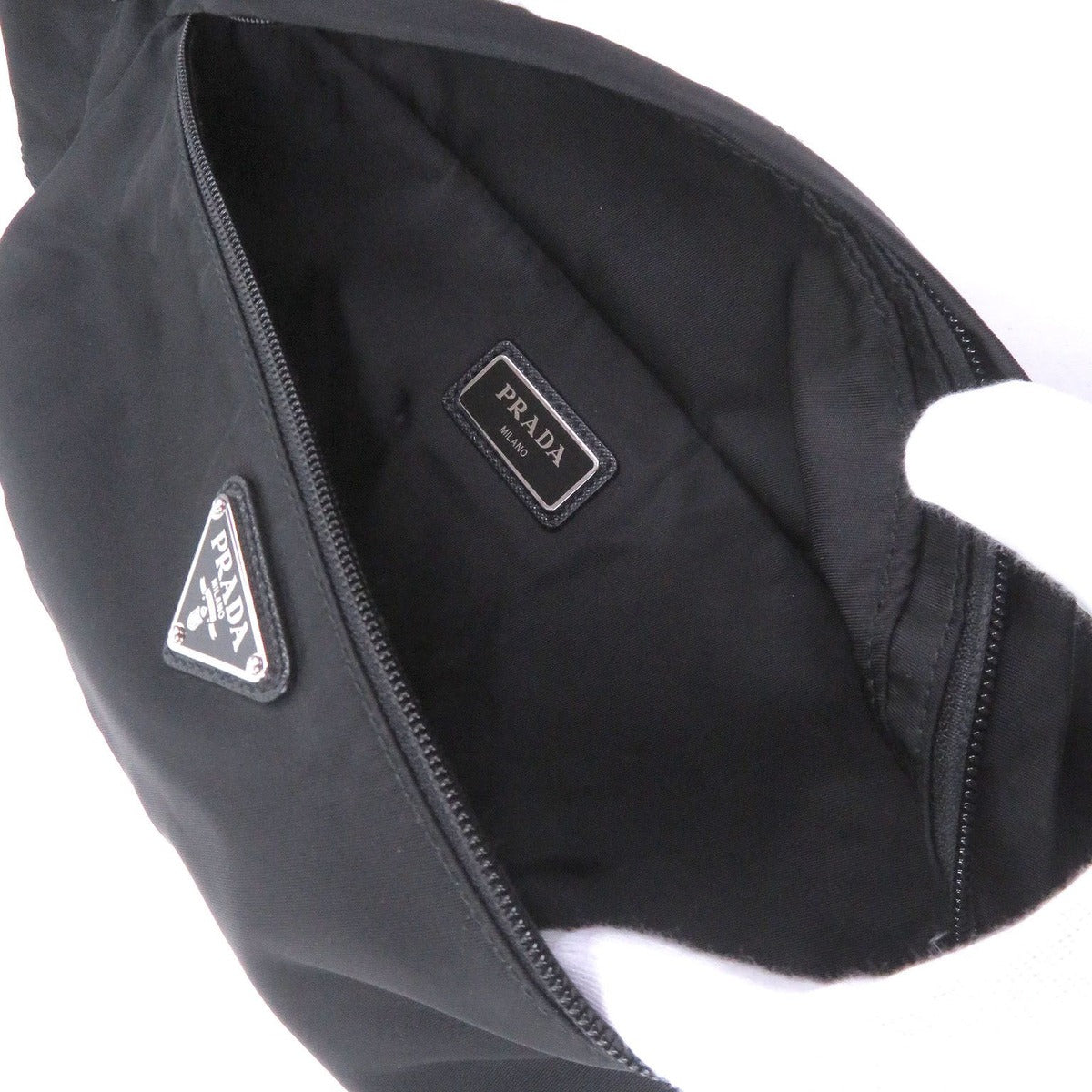 Prada Triangle Logo Plate Waist Pouch Shoulder Bag Black Recommended — view 6