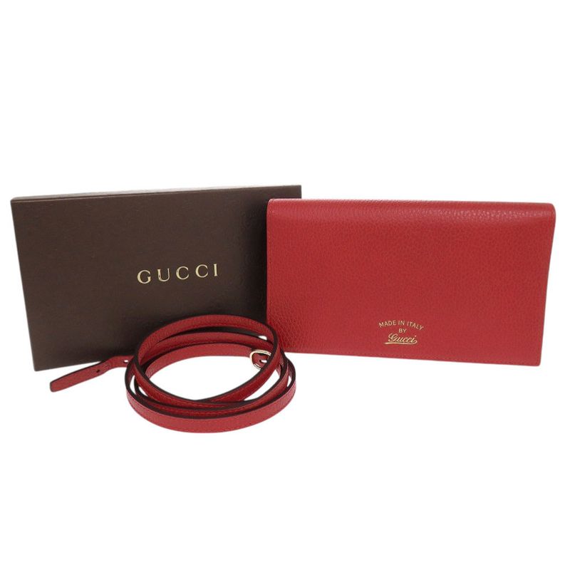 Gucci Leather Red Shoulder Wallet Bag Long 0462 — view 2