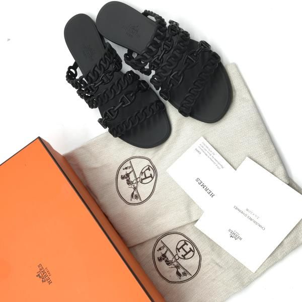 Hermes Rivage Chaine D'ancre Rubber Sandals Black 35 — view 2