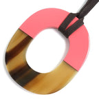 Hermes Ism Bicolor Pendant Necklace Buffalo Horn Lacquer Wood Beige Pink — view 2
