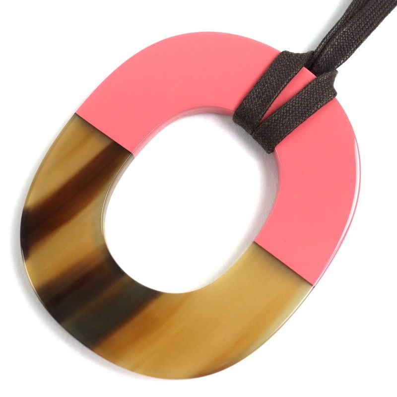 Hermes Ism Bicolor Pendant Necklace Buffalo Horn Lacquer Wood Beige Pink — view 2