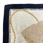 Chanel CC Logo Quilted Scarf Silk Black Beige Large — view 2