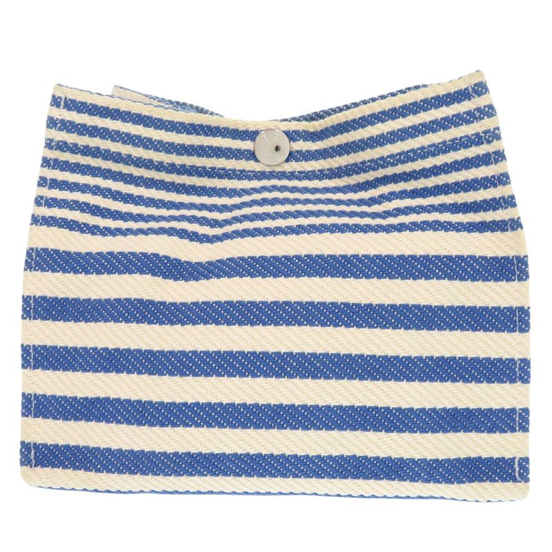 Hermes Striped Cotton Ivory Blue Pouch 0453 — view 2