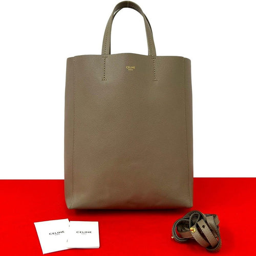 Celine Vertical Cover Small Logo Leather 2-Way Shoulder Bag Beige