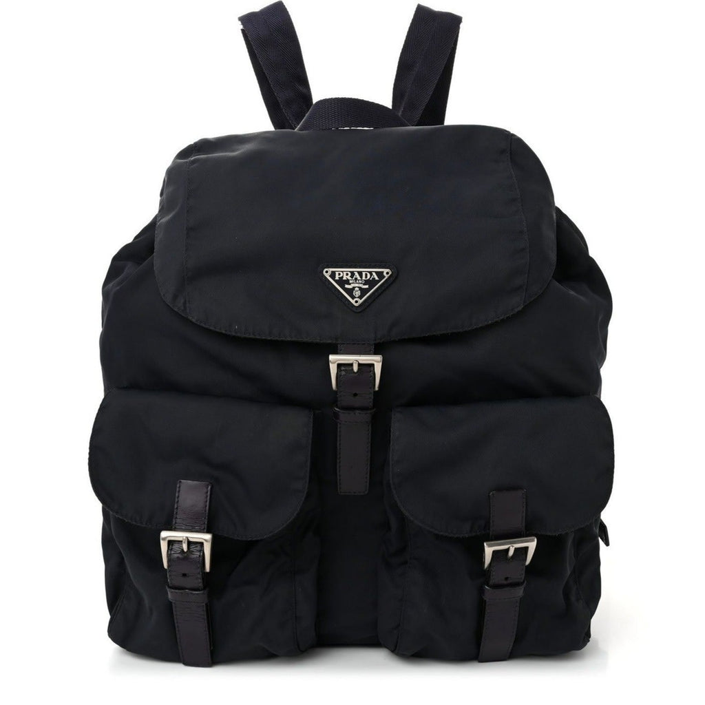 Prada Nylon Tessuto Backpack Saffiano Leather Shoulder Bag Purse Tote