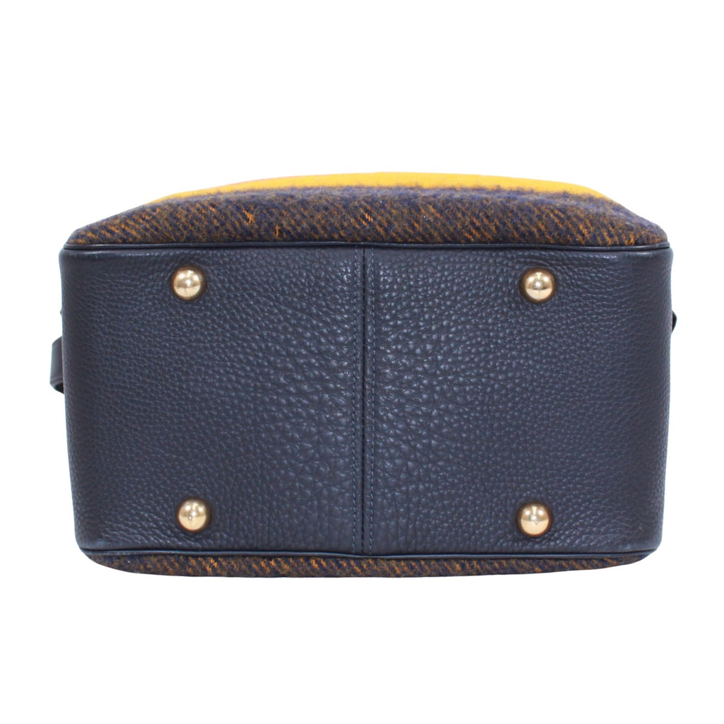 Hermes Victoria Leather Wool Yellow Orange Navy Shoulder Bag Gold — view 4